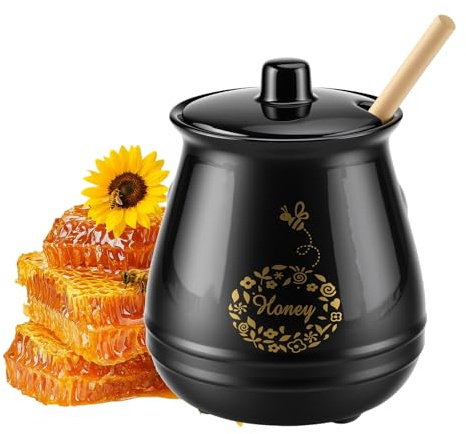 Wozzies 300 ml Honigtöpfe Keramik, Honiggläser mit Löffel, Honigglas für die Lagerung und Verteilung von Marmelade und Ahornsirup
