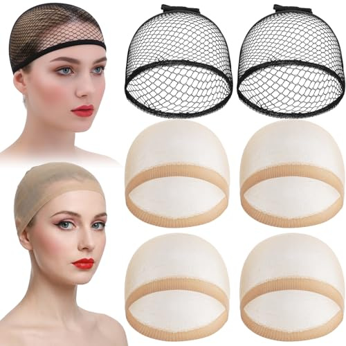 6 Stück Haarnetz Wig Cap,Haarnetz Nylon Wig Cap Perücke Kappen,Perückennetz Unterziehhaube Dehnbare Elastische Atmungsaktive Perückenkappe Set Nylon Haarnetzs für Perücken Für Frauen Männe Alltag