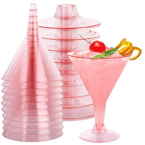DAJAVE 50 Pcs Reusable Cocktail Glasses, 180ml Plastic Martini Glasses for Margaritas, Wine, Champagne Mocktails, Juice Dessert - Pink