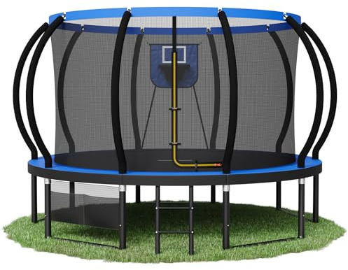 Devoko Trampoline Extérieur avec Panier de Basket Ø 228/305/366/427 cm, pour Enfants, avec Filet de Sécurité, Couverture de Protection, Design Citrouille, Capacité de Charge 150 kg