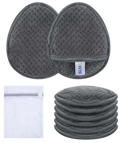 SINLAND 6 Stücke Wiederverwendbar Makeup Entferner Pads Dunkelgrau | Waschbare Abschminkpads Mikrofaser Abschminktücher mit Wäschesack Nachhaltig Wattepads für alle Hauttypen