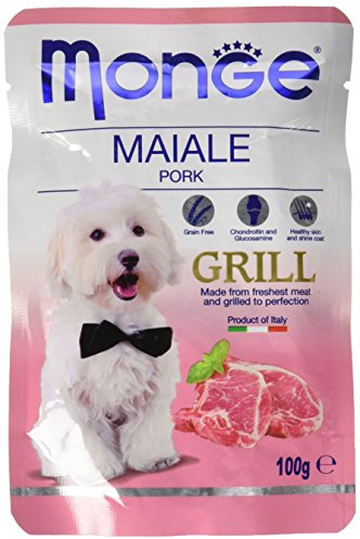 Monge Grill Pork Nassfutter für Hunde (getreidefreies Hundefutter mit Schweinefleisch, hochwertiges Hundefeuchtfutter mit frischem Fleisch, Nassfutter Hund, sehr Ballaststoff- & Vitaminreich, 100 g)