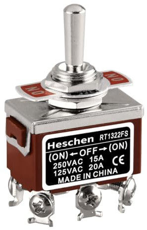 Heschen Metall-Kipptaster, RT1322FS, DPDT, Momentan Wipptaster mit 3 Positionen (On)/Off/(On), 15A 250VAC, CE-Kennzeichnung