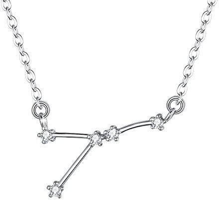 Clearine Halskette Sternzeichen 925 Sterling Silber CZ- Krebs Sternbild 12 Horoskop Astrologie Anhänger Kette klar für Damen Mädschen