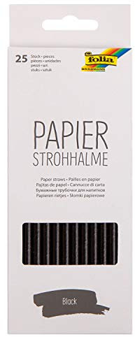 folia 12590 - Papierstrohhalme Black, ca. 19,7 cm lang, Ø 6mm, 25 unifarbene Strohhalme aus Papier, umweltfreundlich, lebensmittelecht, zum Trinken, Basteln und Dekorieren