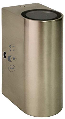 Trango Modern IP44 Außen Up & Down Light 8014-RSS Wandstrahler in Rund Edelstahl-Look mit Dämmerungssensor (Tag & Nacht Schalter) Wandlampe, Außenstrahler für je 2x GU10 LED (ohne Leuchtmittel)