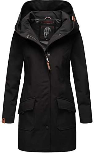 MARIKOO Damen Übergangsjacke Softshellmantel atmungsaktiv mit Kapuze Mayleen Black Gr. M