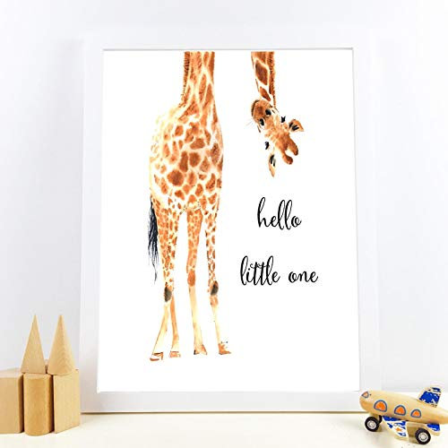 Wandkunst Leinwand Giraffe Druck Hallo Little One Nursery Nordic Poster Bild Baby Girl Boy Geschenk Kinderzimmer Dekor Malerei 50x75cm (20 x 30) Ungerahmt