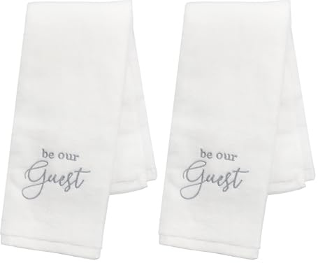 AuldHome Design Gästehandtücher (2 Stück, Weiß mit Grau); Monogrammierte Handtücher
