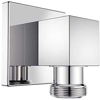 100% Brass Wall Supply Elbow For Hand Shower, Solid Brass Square Wall Elbow With Check Valve (Square, Polished Chrome)