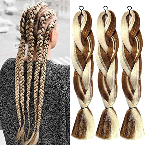 ColorfulPanda 3 Stücke Jumbo Braid Kunsthaar 24 Zoll 100g Kanekalon Haar Flechten Extensions Für Crochet Twist Flechten Haar (Dunkelbraun & Blond Hellbraun)