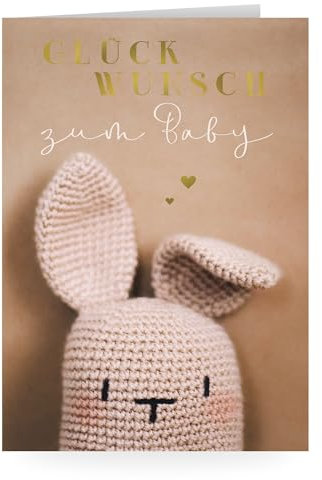 DIN A4 Grußkarte zur Geburt, Glückwunschkarte, Glückwunsch zum Baby Karte, mit Goldveredelung, Klappkarte mit Umschlag