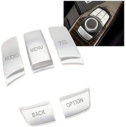 HIBEYO Auto Multimedia Tasten Abdeckung Sticker Passt für BMW 1er 2er 3er 4er 5er 7er Xer Multimedia Button Cover Knopf Rahmendekoration Aufkleber iDrive Knob Trim Innenverkleidung-5Tasten Aufkleber