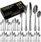 XIAOYU Set di posate da 40 pezzi, set di posate in acciaio inossidabile, servizio per 8, design unico, include coltelli da tavola/forchette/cucchiai, set di posate lucidate a specchio, nero