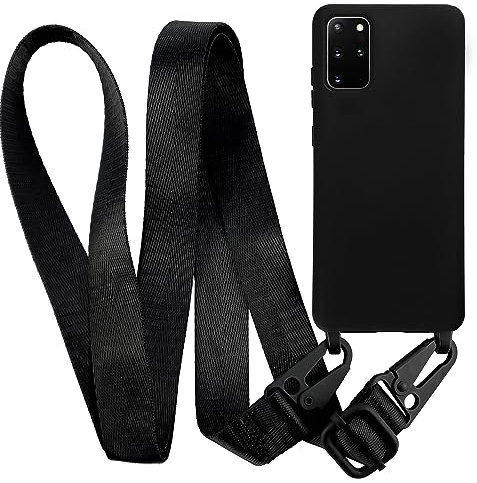 MyGadget Handykette für Samsung Galaxy S20 Plus - TPU Hülle mit Band - Handyhülle mit Handyband zum Umhängen Kordel Schnur Case Schutzhülle - Schwarz