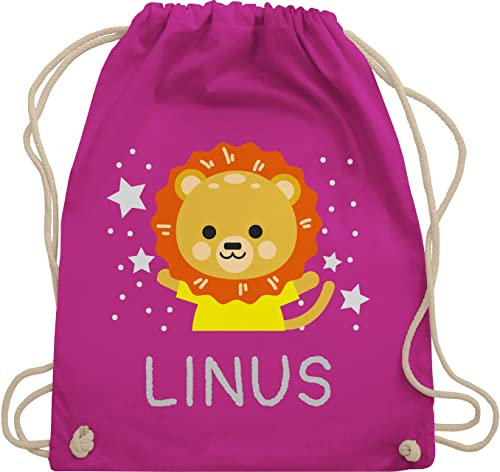 Turnbeutel Rucksack - Geschenk Löwe mit Name personalisiert I Lion I Löwen - Unisize - Fuchsia - kita beutel personalisierte kindergartentasche löwenmotiv namens geschenke stoffbeutel