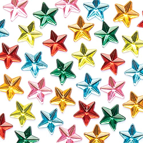 Baker Ross FX345 Bunte Selbstklebende Schmucksteine-300 Stück, Stern Edelsteine für Kinder zur Kartenherstellung, Basteln und Dekorieren, Rot, Grün, Blau, Rosa, Gelb, Orange