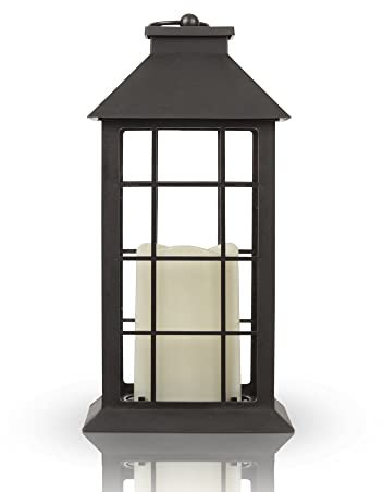 Laterne Retro Windlicht ( 32cm ) mit flackernder LED-Kerze, Batteriebetrieben, Innenbereich - Dekorative Lampe mit brennenden Docht Effekt