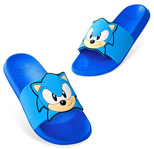SONIC THE HEDGEHOG Ciabatte Bambino Slide Ciabatte 28-34 Ciabatte Bambino Estive Flip Flops Ciabatte Gomma Mare Piscina Spiaggia Idea Regalo Per Gamer (Blu, 30 EU)