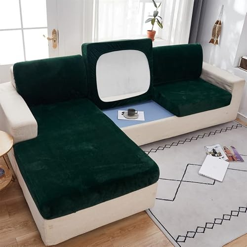 TOPCHANCES Weicher Samt Sofa Sitzkissenbezug - Stretch Anti-Rutsch Sofa Abdeckung Couch Kissenabdeckungen für Sektionssofa L Form, Sofa Kissen Slipcover Möbelschutz (Dark Green, Chaise Cover)