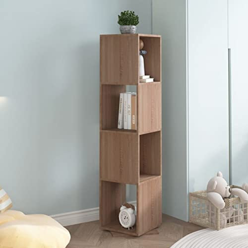 ZEYUAN Drehregal, Standregal, Drehbares Bücherregal, Drehbares Regal, Bad Regal, Bücherturm Freistehend, Toilettenregal, Sonoma-Eiche 34,5x34,5x147,5 cm Spanplatte