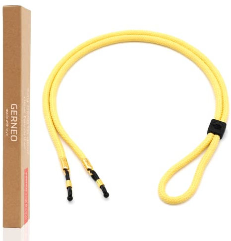 GERNEO® – DAS ORIGINAL – Florenz – Premium Brillenband für Sonnenbrillen & Lesebrillen Gold mit Gold Halterungen – verstellbar mit Kabelzug & Logogravur
