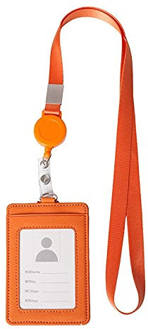 Porta carte d'identità in pelle alla moda con cordino porta biglietti da visita con cordino for il collo (Color : Orange)