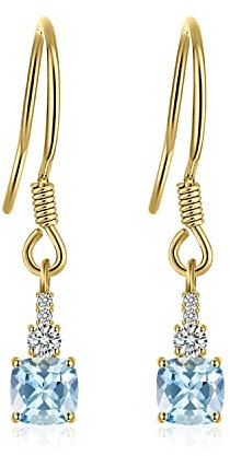JewelryPalace 1.5ct Echt Natur Blau Topas Ohrhänger Silber 925 Damen, Blautopas Schmuck Set, Ohrringe Silber Quadrat Edelstein Mädchen, Modeschmuck Ohrringe mit Stein Frauen Geschenk Vergoldet