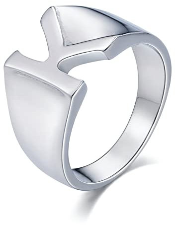 Whoiy Verlobungsring Herren Silber, Siegelring Titan 14mm Edelstahl Punk Ring Buchstabe K Ringgröße 62 (19.7) Gravierbar