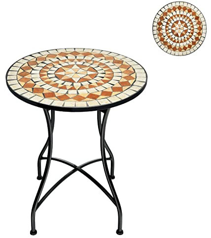 SFAREST 3PCS Bistro Set, Outdoor Mosaic Garden Dining Set with 2 Folding Chairs & Round Table, Patio Vintage Conversation Furniture Set for Balcony Yard Poolside (Glass Table)