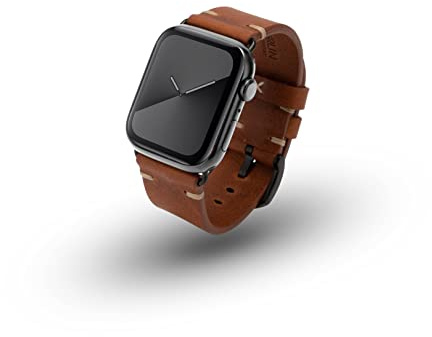 JT Berlin Alex II Vintage Echtleder Armband für Apple Watch | Handgefertigt in Deutschland, weiches Lederband in Braun, schwarze Edelstahl-Schließe, Größe M, edles Design für Herren