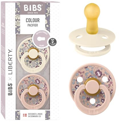 BIBS Colour Liberty Schnuller 2er-Pack, BPA-frei, Kirschform Nippel. Naturkautschuk/Latex, Hergestellt in Dänemark, Größe 2 (6-18 Monate), Eloise Blush