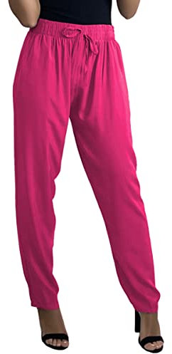 Pantaloni da donna a gamba dritta in cotone a vita alta sigaretta look su misura Smart Casual Pantaloni - Small-X-Large, Fucsia, L-XL