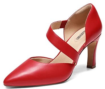 DREAM PAIRS Women's High Heels Pumps Dress Closed Pointed Toe Comfortable D'Orsay Pumps Shoes for Wedding Dancing SDPU2350W,Size 7,Red-Pu,SDPU2350W