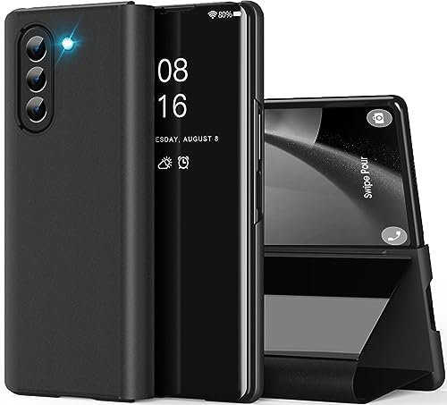 Custodia per Samsung Z Fold 5 5G Cover Clear View Specchio Galaxy Z Fold 5 Standing Cover Flip Case Mirror Magnetic con Z Fold 5 Flip Shell Protective Cover per Samsung Z Fold 5 (Nero)