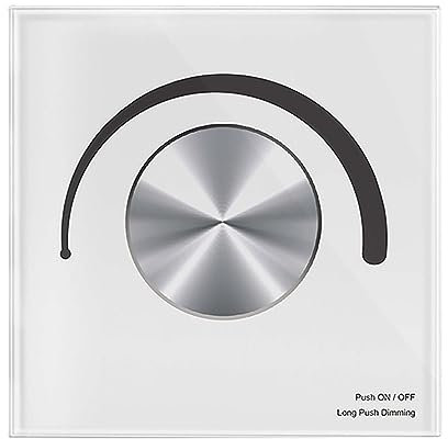 White Rotary Glass Panel Triac Dimmer Wall Switch AC 100-240V RF 2.4GHz 1 Chanel Max 1.5A 150-360W