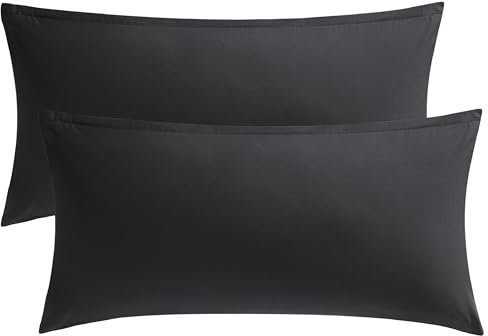 Bedsure Kissenbezug 40 x 80 2er Set - 100% Baumwolle Kopfkissenbezug 40x80, Kissenbezüge mit Reißverschluss, Kissenhülle - Weich Atmungsaktiv und Langlebig, Oeko-TEX Zertifiziert, Schwarz