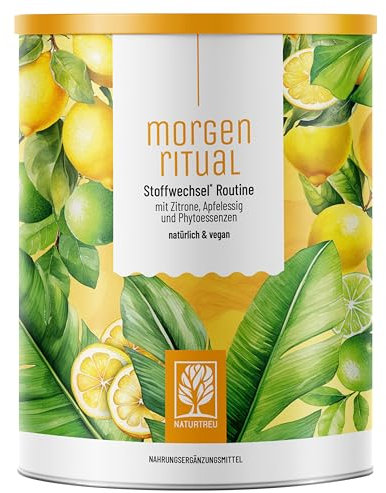 NATURTREU® Morgenritual Stoffwechseldrink * - Wakeup Shake mit Zitrone, Apfelessig, Limonen, Ingwer Shot & Vitamin C - 150g Getränkepulver für Morgen Routine - Einfach mehr trinken