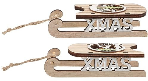 Abaodam 2stücke Mini Holz Schlitten Weihnachtsbaum Dekoration Hängend Schlitten Anhänger Für Weihnachtsfeier Büro Haus Garten Deko Weihnachtsbaumschmuck Holzschlittendekorationen