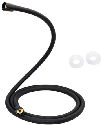Teronbeta Universal Duschschlauch 2m Premium Flexibler Brauseschlauch mit Verdrehschutz, inkl. Dichtungsringe, Standard 1/2 Zoll Anschluss - Schwarz Matt