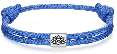 J.Endéar Nautisches Armband für Herren, Om Lotusblume Armband Silber 925, Paracord Surf Armband Blau für Jungen, Yoga Meditation Schmuck für Damen