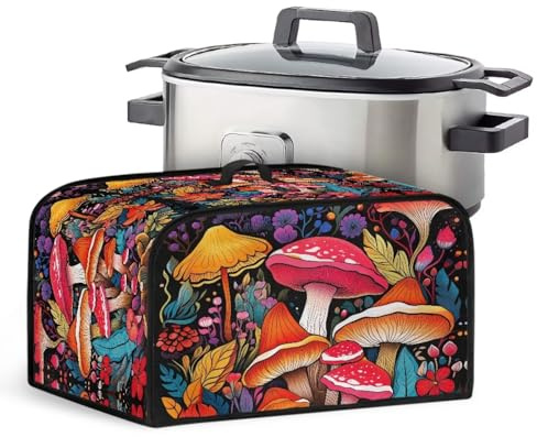 Kathyboom Colorful Mushroom Slow Cooker Cover Anti Splash Stain Resistant Cover with Side Pockets Dust Protection Fit for Most 6-8 Qt Slow Cookers