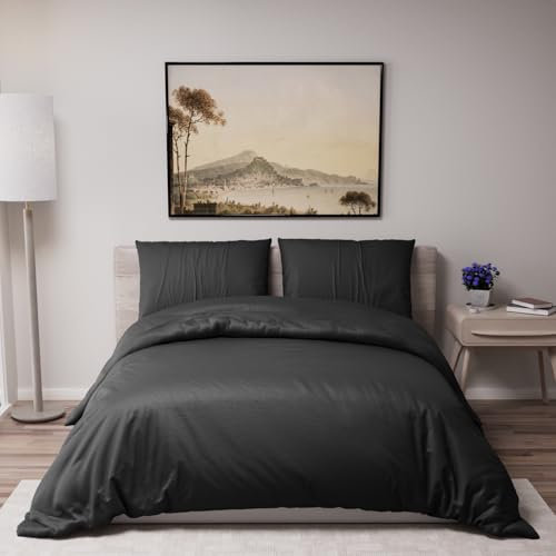 Dreamzie - Bettwäsche Set 155x220 cm mit 2 Kissenbezügen 80x80 cm Schwarz - Bettbezug 155x220 Erwachsene aus 100% Mikrofaser - Zertifiziert ohne Chemikalien (Oeko TEX)