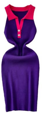 Vestido de punto con tirantes para mujer, vestido de playa con botones, vestido midi, fucsia, Talla única