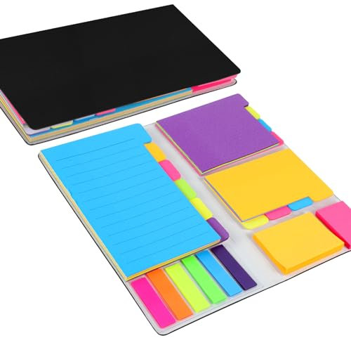 400 Pcs Sticky Notes Set, Multicolor Adhesive Notes with PU Leather Cover, Student Essentials Index Flags Pads for Books, Folders, Index,School Office Supplies