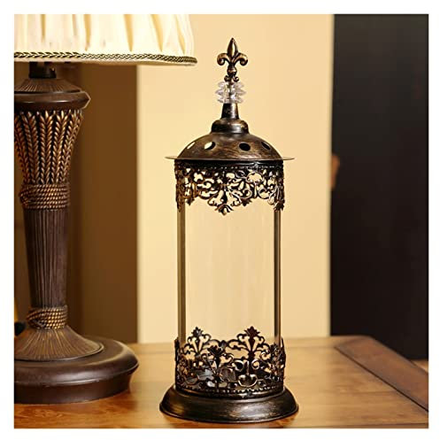 XPYGF565 Kerzenhalter Europäischer Kerzenständer, Tischdekoration, Bronze, Retro, Eisen, Glas, Gold, Boden, Windlampe, Außenleuchter Kerzenhalterteller(Size:B)
