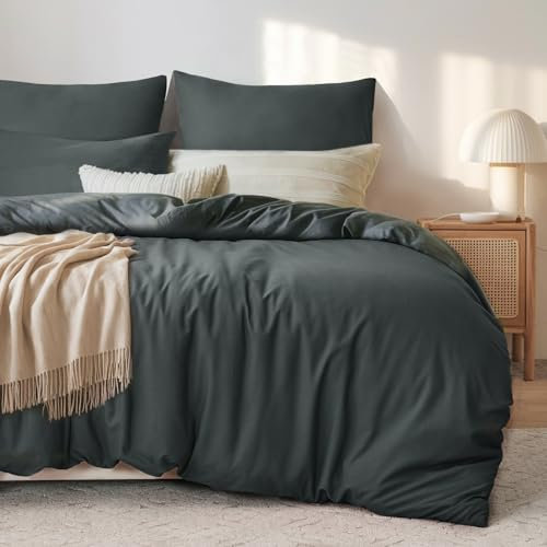 Tifschlaf Bettwäsche 220x240 3 teilig Anthrazit, Mikrofaser 1 Bettbezug 240x200 cm + 2 Kissenbezüge 80x80 cm, ÖKO-TEX Bettwäsche-Sets Grau mit Reißverschluss Weich und Bügelfrei Deckenbezug