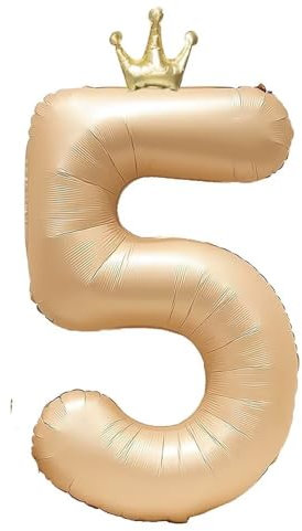 Vthoviwa 40 Zoll Krone Luftballon Zahlen 5 Karamellfarbe, Luftballon 5. Geburtstag Foil Ballon, 0123456789,Folienballon 5 Party Dekoration Helium Unterstützen