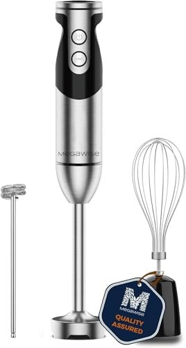 Set frullatore a immersione 3 in 1 MEGAWISE Pro, frullatore a immersione in titanio da 800 W con controllo a 12 velocità, frusta e schiumatore (nero)