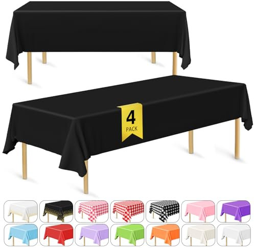Bouiexye 4 Stück Einweg Tischdecken 137 x 274 cm Tischdecke aus Kunststoff Schwarz Rechteckige Tischabdeckung Gartentischdecke für Gastronomie Party Hochzeiten Grillen Picknick